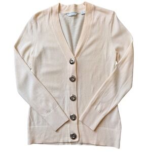 Lady Hathaway Extra Fine Merino Wool Cardigan (M) Cream Neutral Lightweight